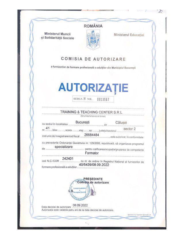 Autorizație ANC Training Teaching Center